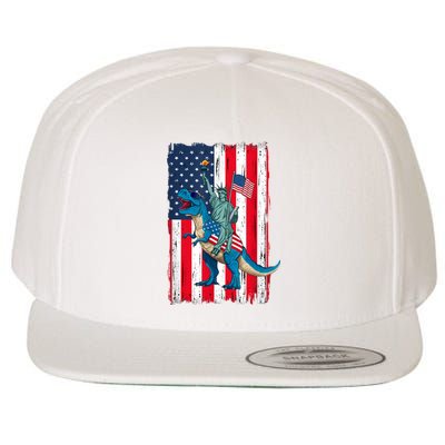 Dino Statue Of Liberty 4th Of July American Flag Wool Snapback Cap