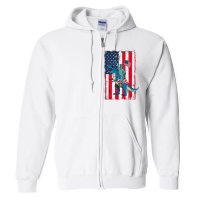 Dino Statue Of Liberty 4th Of July American Flag Full Zip Hoodie