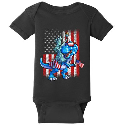 Dino Statue Of Liberty 4th Of July American Flag Baby Bodysuit