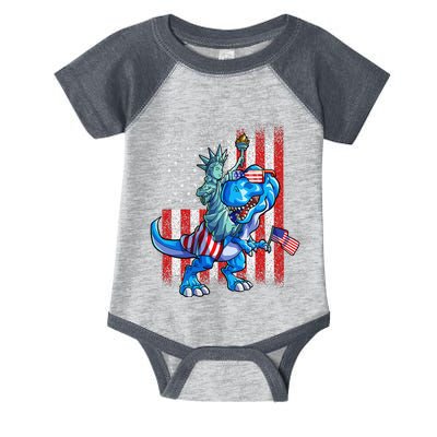 Dino Statue Of Liberty 4th Of July American Flag Infant Baby Jersey Bodysuit