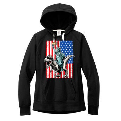 Dino Statue Of Liberty 4th Of July American Flag Women's Fleece Hoodie