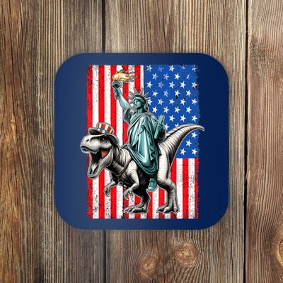 Dino Statue Of Liberty 4th Of July American Flag Coaster