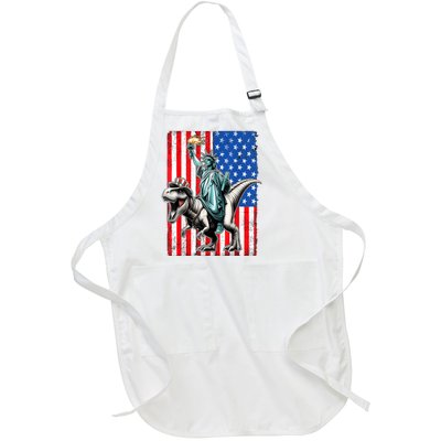 Dino Statue Of Liberty 4th Of July American Flag Full-Length Apron With Pockets