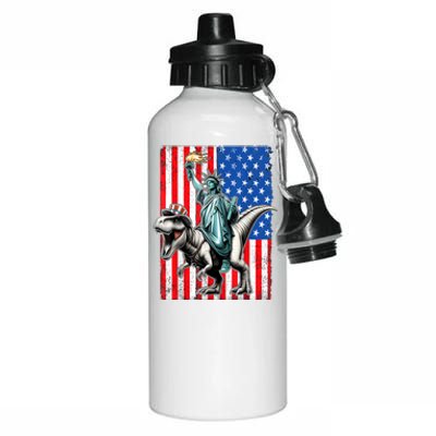 Dino Statue Of Liberty 4th Of July American Flag Aluminum Water Bottle