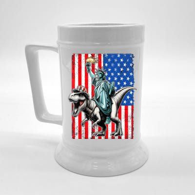 Dino Statue Of Liberty 4th Of July American Flag Beer Stein