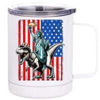 Dino Statue Of Liberty 4th Of July American Flag 12 oz Stainless Steel Tumbler Cup