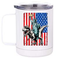 Dino Statue Of Liberty 4th Of July American Flag 12 oz Stainless Steel Tumbler Cup