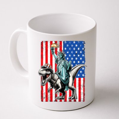 Dino Statue Of Liberty 4th Of July American Flag Coffee Mug