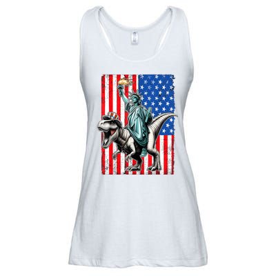 Dino Statue Of Liberty 4th Of July American Flag Ladies Essential Flowy Tank