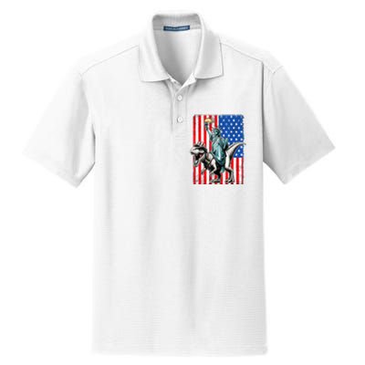 Dino Statue Of Liberty 4th Of July American Flag Dry Zone Grid Polo