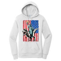 Dino Statue Of Liberty 4th Of July American Flag Women's Pullover Hoodie