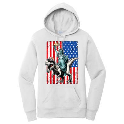 Dino Statue Of Liberty 4th Of July American Flag Women's Pullover Hoodie