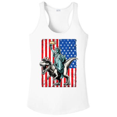 Dino Statue Of Liberty 4th Of July American Flag Ladies PosiCharge Competitor Racerback Tank