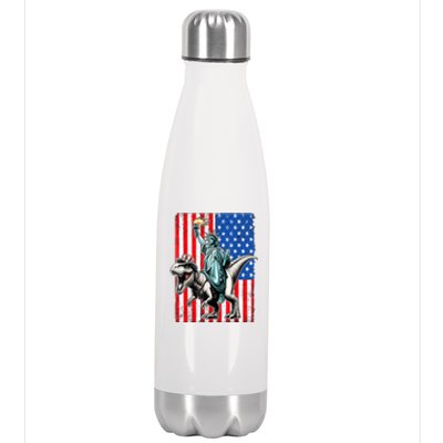 Dino Statue Of Liberty 4th Of July American Flag Stainless Steel Insulated Water Bottle