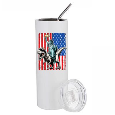 Dino Statue Of Liberty 4th Of July American Flag Stainless Steel Tumbler