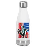 Dino Statue Of Liberty 4th Of July American Flag Stainless Steel Insulated Water Bottle