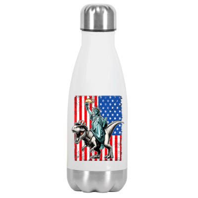 Dino Statue Of Liberty 4th Of July American Flag Stainless Steel Insulated Water Bottle