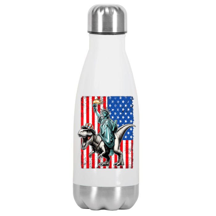 Dino Statue Of Liberty 4th Of July American Flag Stainless Steel Insulated Water Bottle