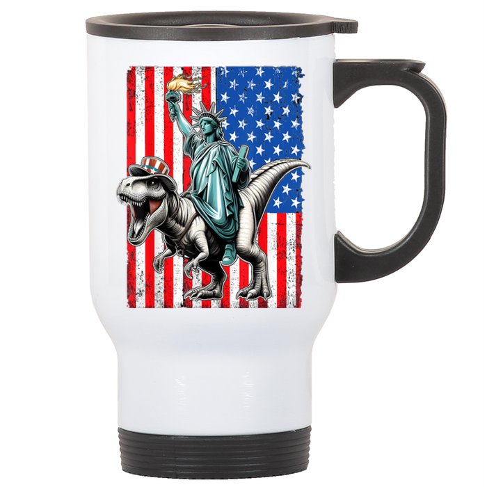 Dino Statue Of Liberty 4th Of July American Flag Stainless Steel Travel Mug