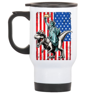 Dino Statue Of Liberty 4th Of July American Flag Stainless Steel Travel Mug