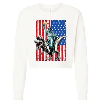 Dino Statue Of Liberty 4th Of July American Flag Cropped Pullover Crew