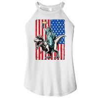 Dino Statue Of Liberty 4th Of July American Flag Women's Perfect Tri Rocker Tank