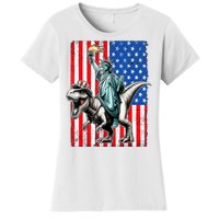 Dino Statue Of Liberty 4th Of July American Flag Women's T-Shirt