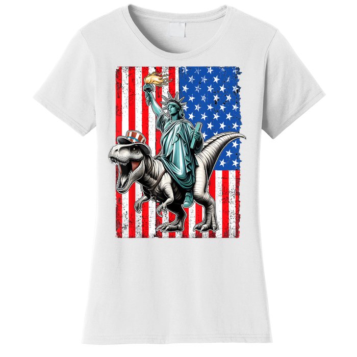 Dino Statue Of Liberty 4th Of July American Flag Women's T-Shirt