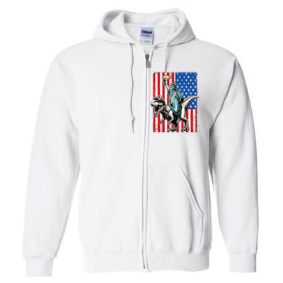 Dino Statue Of Liberty 4th Of July American Flag Full Zip Hoodie