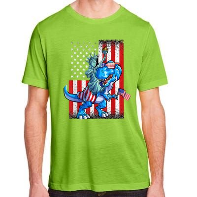 Dino Statue Of Liberty 4th Of July American Flag Adult ChromaSoft Performance T-Shirt