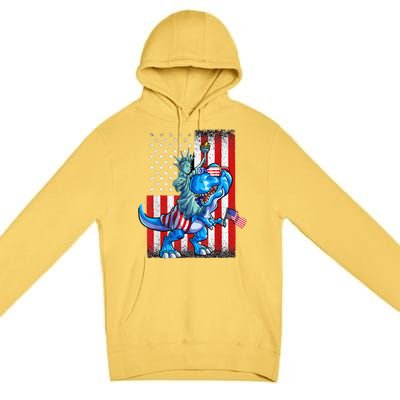 Dino Statue Of Liberty 4th Of July American Flag Premium Pullover Hoodie