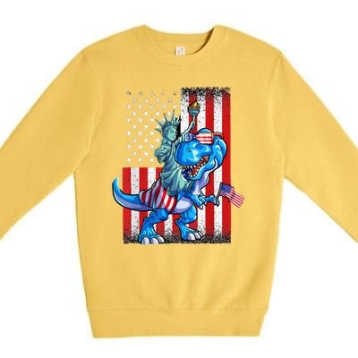 Dino Statue Of Liberty 4th Of July American Flag Premium Crewneck Sweatshirt