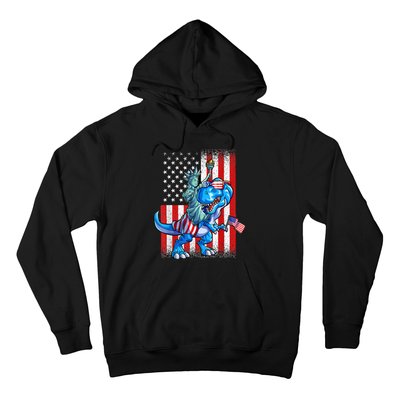 Dino Statue Of Liberty 4th Of July American Flag Hoodie