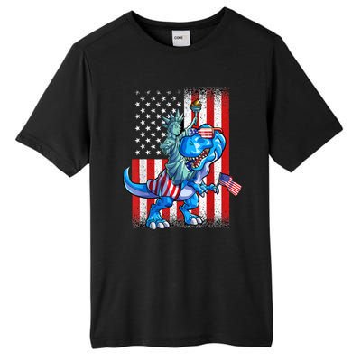 Dino Statue Of Liberty 4th Of July American Flag Tall Fusion ChromaSoft Performance T-Shirt