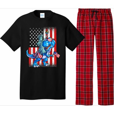 Dino Statue Of Liberty 4th Of July American Flag Pajama Set