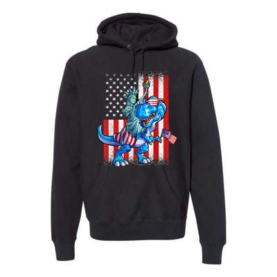 Dino Statue Of Liberty 4th Of July American Flag Premium Hoodie