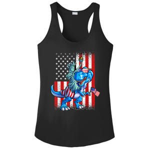 Dino Statue Of Liberty 4th Of July American Flag Ladies PosiCharge Competitor Racerback Tank