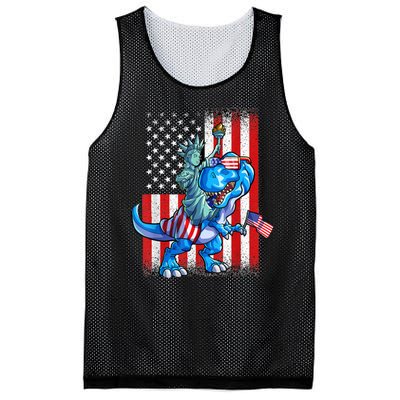 Dino Statue Of Liberty 4th Of July American Flag Mesh Reversible Basketball Jersey Tank