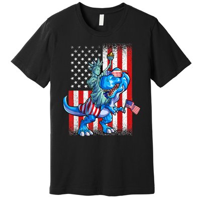 Dino Statue Of Liberty 4th Of July American Flag Premium T-Shirt