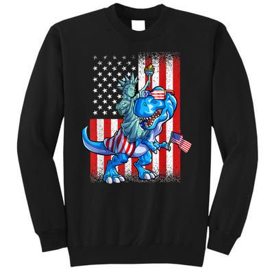 Dino Statue Of Liberty 4th Of July American Flag Tall Sweatshirt