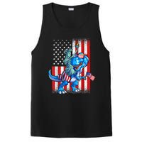 Dino Statue Of Liberty 4th Of July American Flag PosiCharge Competitor Tank