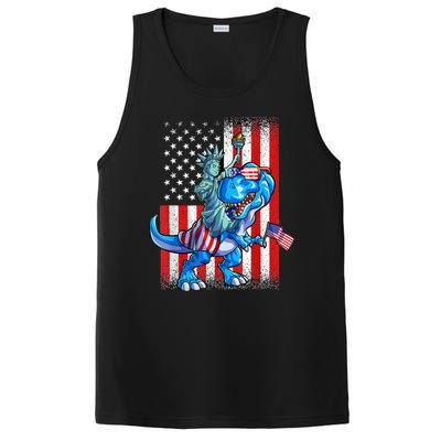 Dino Statue Of Liberty 4th Of July American Flag PosiCharge Competitor Tank