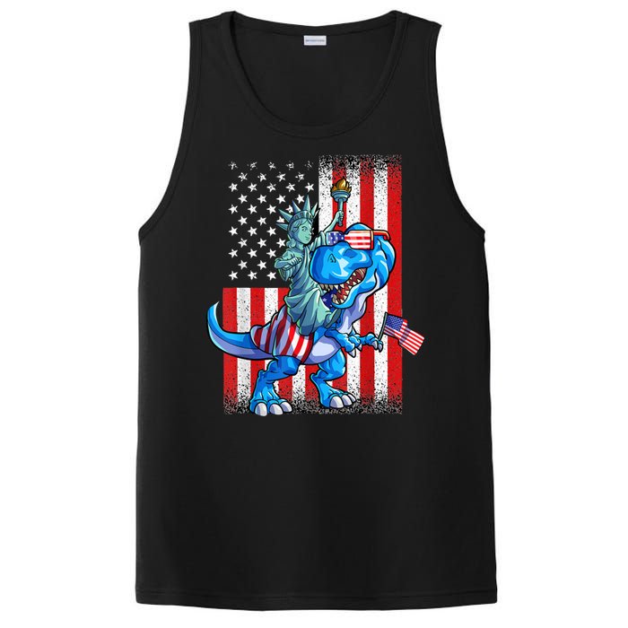 Dino Statue Of Liberty 4th Of July American Flag PosiCharge Competitor Tank