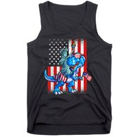 Dino Statue Of Liberty 4th Of July American Flag Tank Top