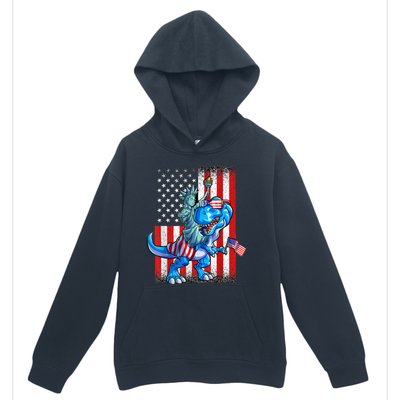 Dino Statue Of Liberty 4th Of July American Flag Urban Pullover Hoodie