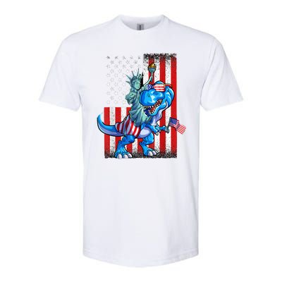 Dino Statue Of Liberty 4th Of July American Flag Softstyle CVC T-Shirt