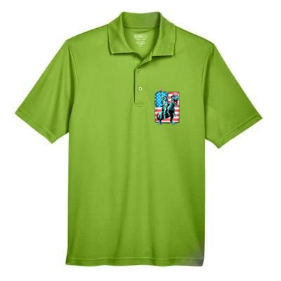 Dino Statue Of Liberty 4th Of July American Flag Men's Origin Performance Pique Polo