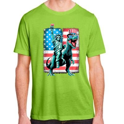 Dino Statue Of Liberty 4th Of July American Flag Adult ChromaSoft Performance T-Shirt