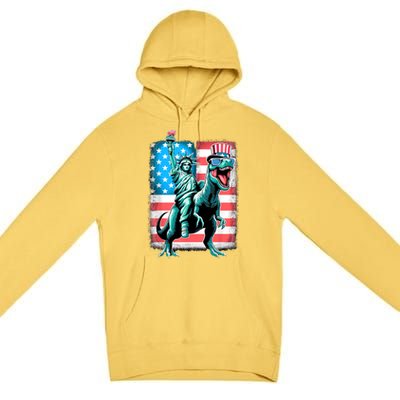 Dino Statue Of Liberty 4th Of July American Flag Premium Pullover Hoodie