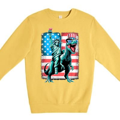 Dino Statue Of Liberty 4th Of July American Flag Premium Crewneck Sweatshirt